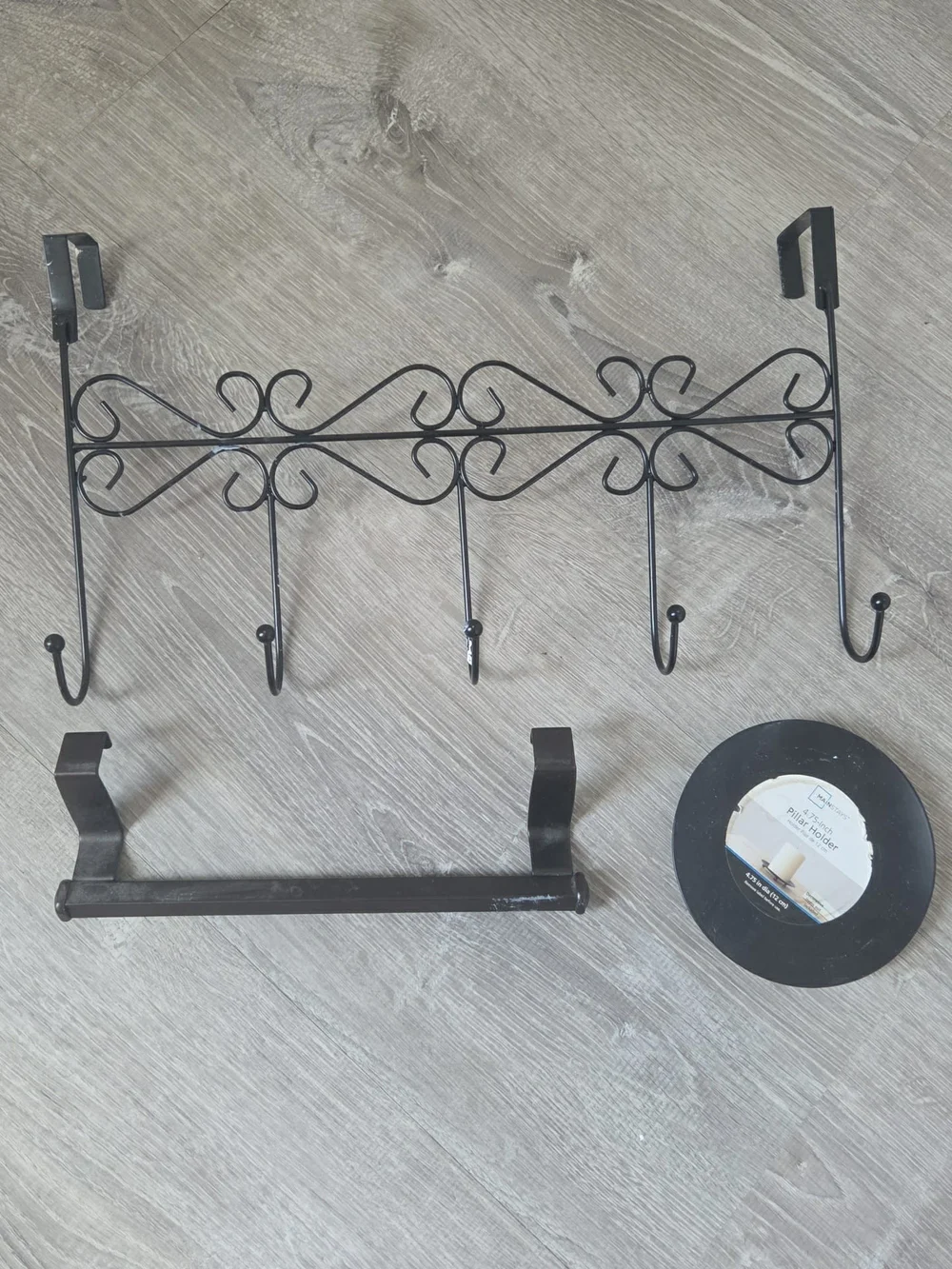 Black Metal Over-the-Door Wall Hook Racks & Candle Plate